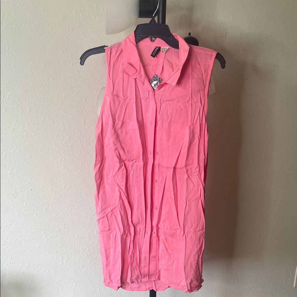 Sleeveless Pink Tunic Button-Up Blouse